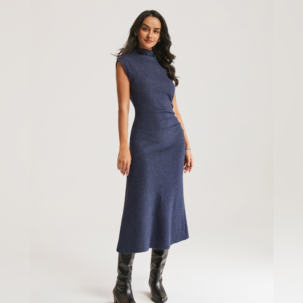 OGL Cashsoft Mockneck Sleeveless Midi Dress | Denim Like
